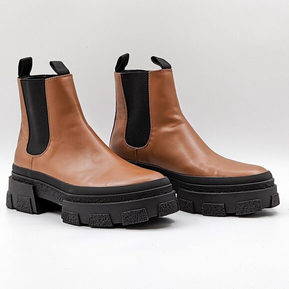 Zara Women Chelsea Boots Cognac Vegan Leather Lug Sole size 9-9.5US EUR40 - Picture 1 of 10